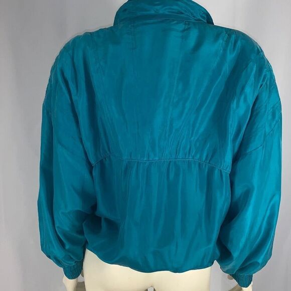 Vintage Teal 100 Percent Silk Bomber Slouchy Fit Jacket Size Large - Picture 3 of 9